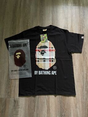 black bape x burberry tee